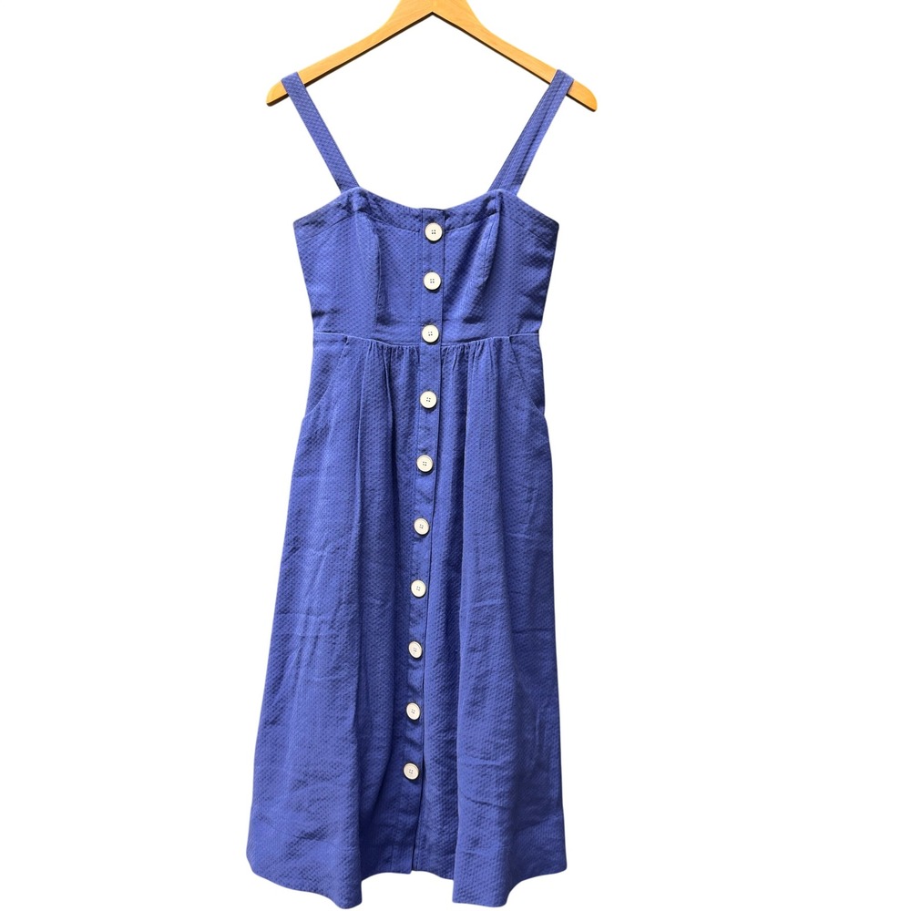 Maeve Rosemary Midi Dress Womens 2 Button Front Blue Polka Dot Lining + Pockets
